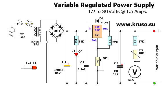 принципиальная электрическая схема блока питания на LM317
