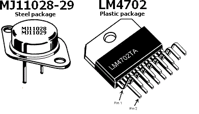 Транзисторы MJ11028, MJ11029 в металическом корпусе и микросхема LM4702 в кирамическом варианте
